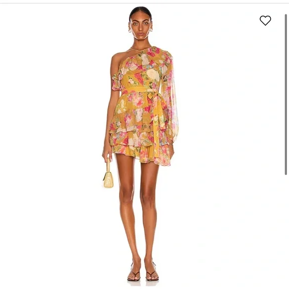 Rococo Sand Avar Yellow Floral One-Shoulder Ruffle Dress NWT - Picture 5 of 14